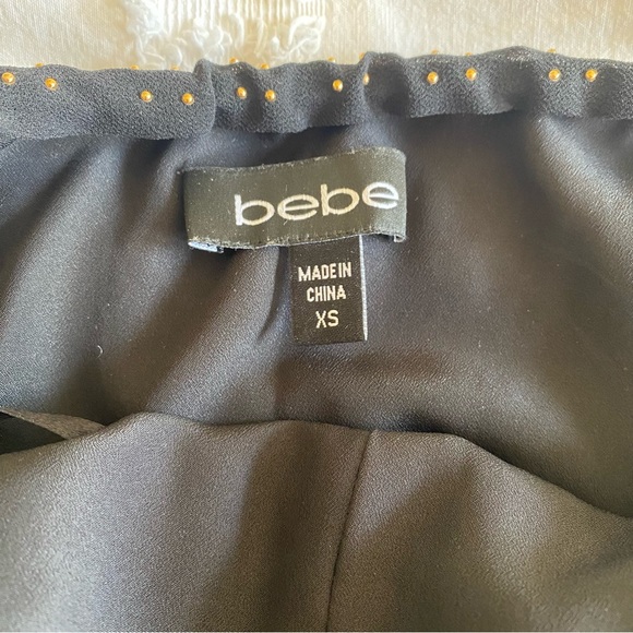 Bebe gold-studded high-low black halter party dress with chiffon overlay - Picture 14 of 14